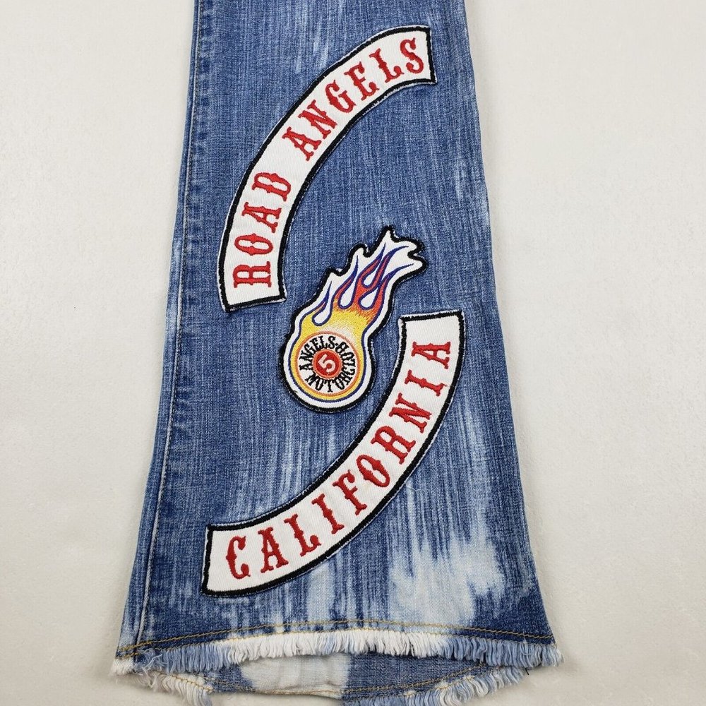 JNCO - Y2K RARE Flare Jeans California Road Angel Patch Embroidered - Picture 3 of 12